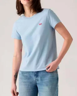 T-shirt azzurra Levi's® in cotone con micro logo Batwing ricamato sul petto