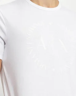 T-shirt bianca a mezza manica con logo ricamato tono su tono