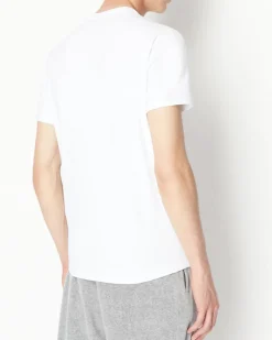 T-shirt bianca a mezza manica tinta unita con logo piccolo ricamato sul petto