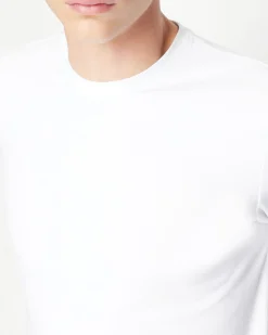T-shirt bianca a mezza manica tinta unita con logo piccolo ricamato sul petto