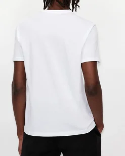 T-shirt bianca a mezza manica tinta unita con logo piccolo stampato sul petto