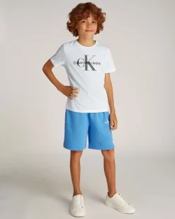 T-shirt bianca Calvin Klein in cotone a maniche corte con maxi stampa logo grigia