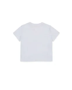 T-shirt bianca Diesel in puro cotone a maniche corte con logo in paillettes argento