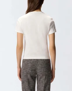 T-shirt bianca in cotone a maniche corte Pinko con scritta logo nera ricamata sul petto