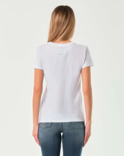 T-shirt bianca in cotone Armani Exchange con patch logo in gomma tono su tono sul petto
