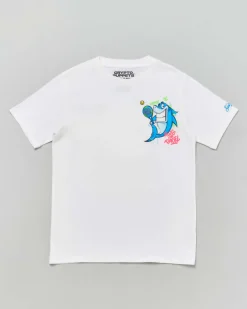 T-shirt bianca in cotone a maniche corte con stampa squalo padel
