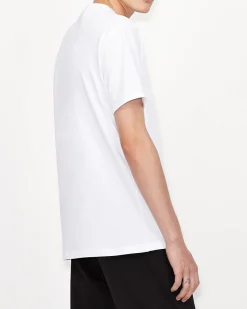 T-shirt bianca in cotone con logo rete AX