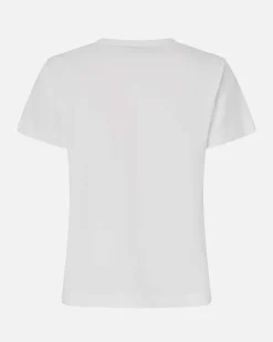 T-shirt bianca in cotone Pinko con maniche corte e logo in cristalli e perle ricamato sul petto