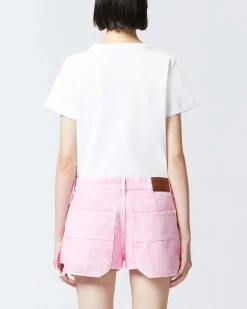 T-shirt bianca in cotone Pinko con logo ricamato tono su tono sul petto