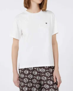 T-shirt bianca in cotone Weekend Max Mara a maniche corte con micrologo a contrasto
