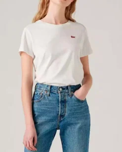 T-shirt bianca Levi's® in cotone con micro logo Batwing ricamato sul petto