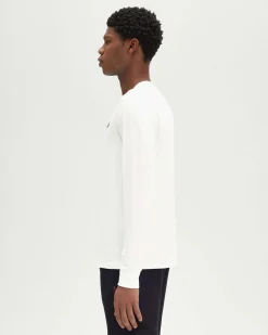 T-shirt bianca manica lunga in puro cotone con logo corona d'alloro sul petto
