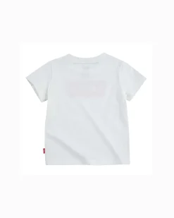 T-shirt bianca mezza manica con logo batwing rosso