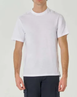 T-shirt bianca mezza manica in jersey di cotone fiammato
