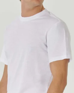 T-shirt bianca mezza manica in jersey di cotone fiammato