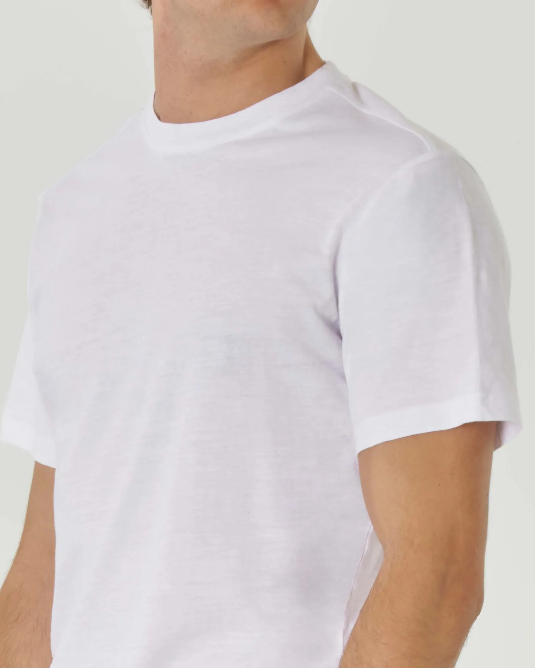 T-shirt bianca mezza manica in jersey di cotone fiammato