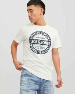 T-shirt bianca mezza manica con logo e scritte grafiche davanti