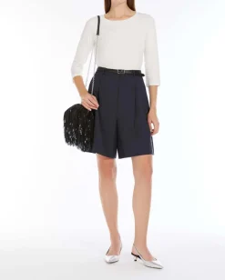 T-shirt bianca Weekend Max Mara in jersey di cotone stretch con maniche a tre quarti