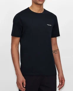 T-shirt blu a mezza manica tinta unita con logo piccolo stampato sul petto
