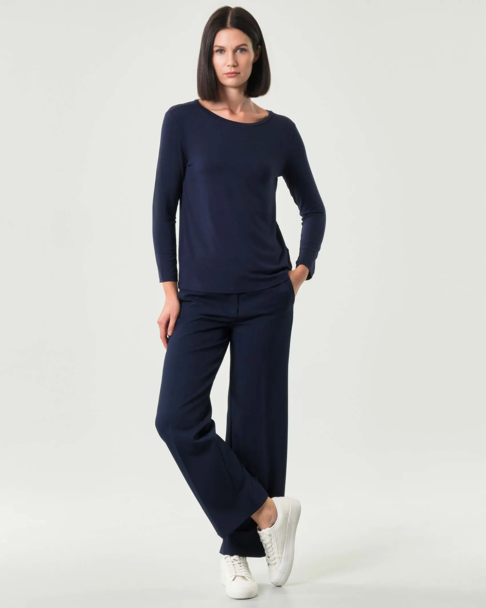 T-shirt blu Emme Marella a maniche lunghe in viscosa stretch
