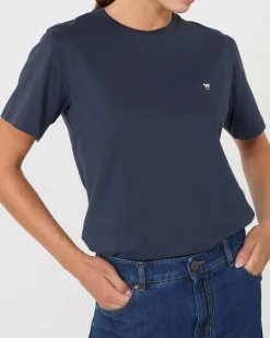 T-shirt blu in cotone Weekend Max Mara a maniche corte con micrologo a contrasto