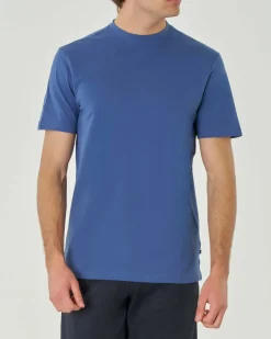 T-shirt blu indaco mezza manica in micro piquè di cotone stretch