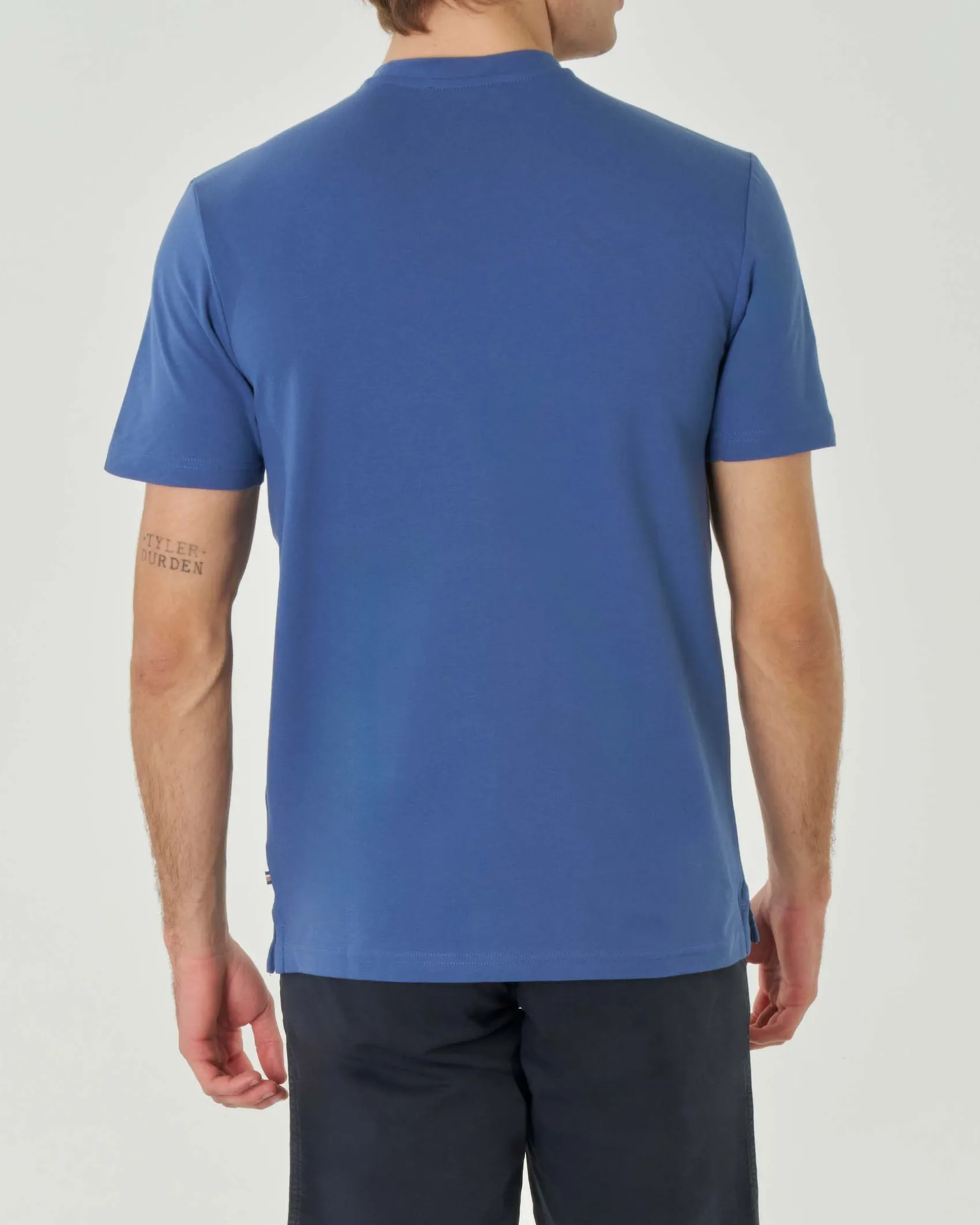 T-shirt blu indaco mezza manica in micro piquè di cotone stretch
