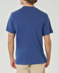 T-shirt blu indaco mezza manica in jersey di cotone fiammato