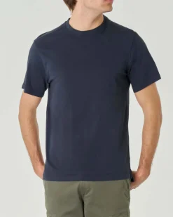 T-shirt blu mezza manica in jersey di cotone fiammato