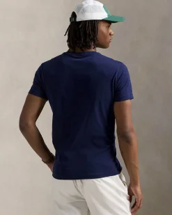 T-shirt blu Polo Ralph Lauren custom slim-fit in puro cotone con Polo Bear stampato sul petto