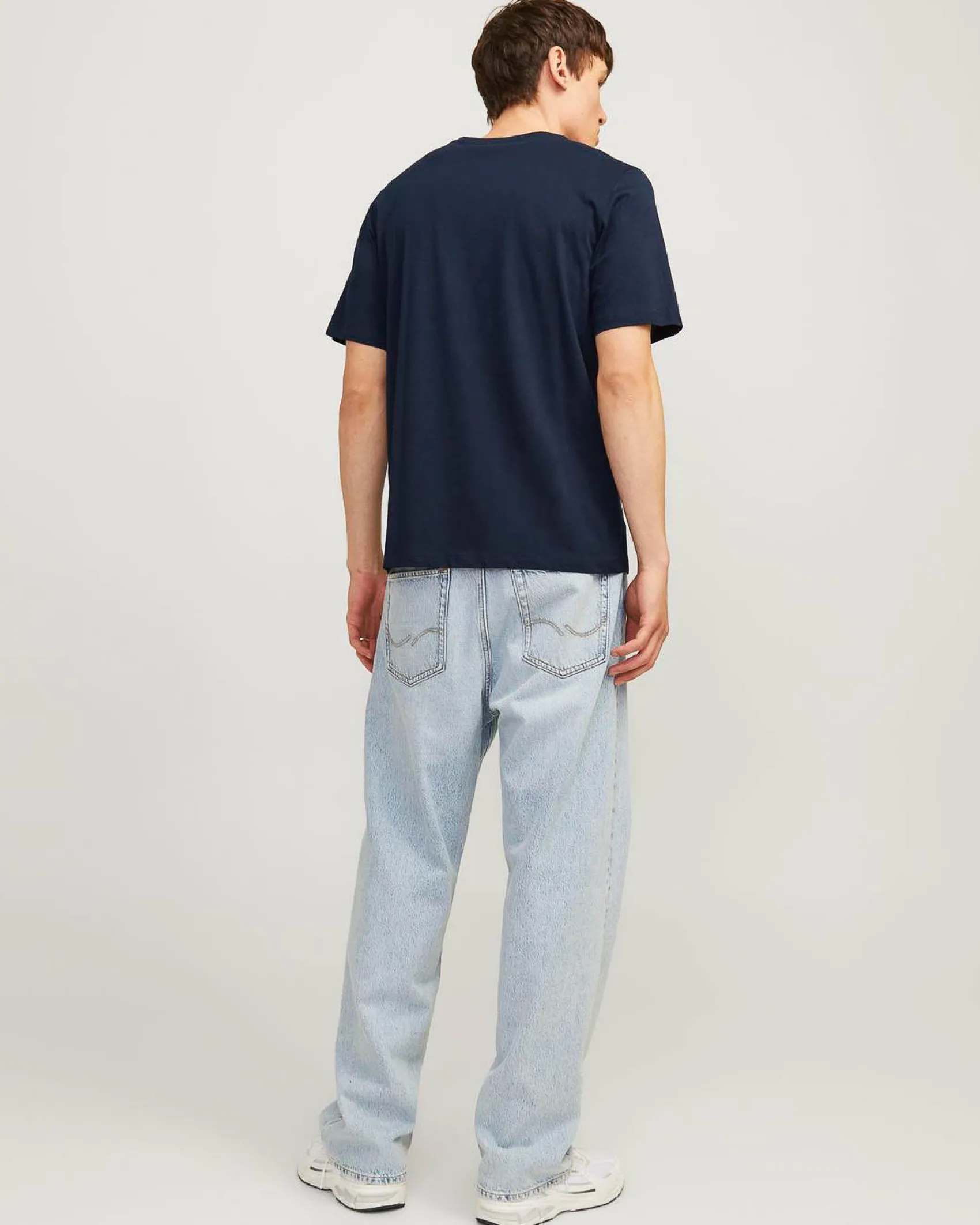 T-shirt blu regular-fit in puro cotone con stampa maxi logo frontale
