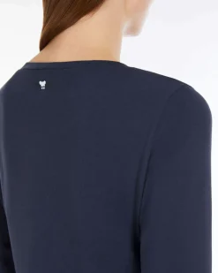 T-shirt blu Weekend Max Mara in jersey di cotone stretch con maniche a tre quarti