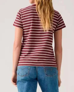 T-shirt bordeaux a righe bianche Levi's® in cotone con micro logo Batwing ricamato sul petto