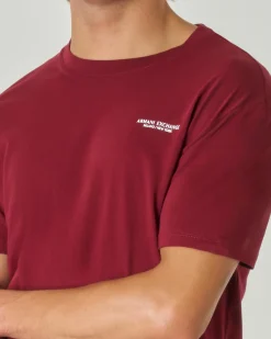 T-shirt bordeaux mezza manica tinta unita con logo piccolo stampato sul petto
