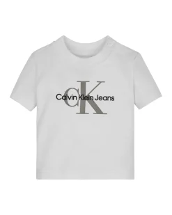T-shirt Calvin Klein bianca in cotone stretch a maniche corte con stampa logo nero