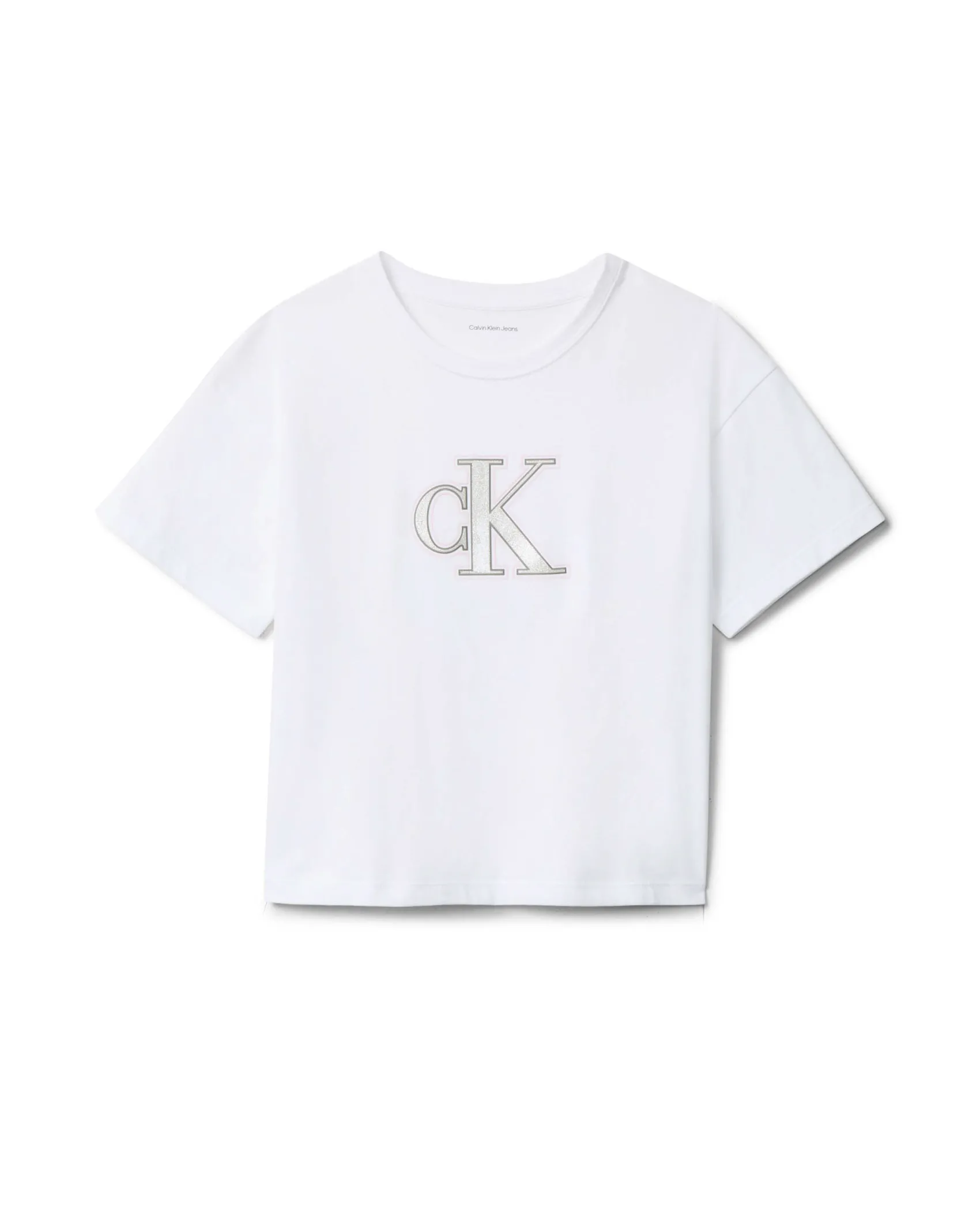 T-shirt Calvin Klein bianca con logo monogram glitterato