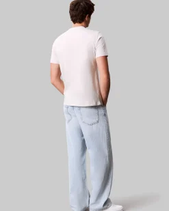 T-shirt Calvin Klein Jeans panna in cotone con stampa logo frontale