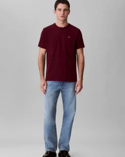 T-shirt Calvin Klein Jeans bordeaux in cotone con logo ricamato