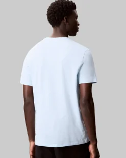 T-shirt Calvin Klein Jeans azzurra in cotone con logo ricamato sul petto