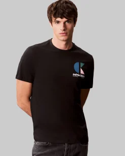 T-shirt Calvin Klein Jeans nera in cotone con logo grafico stampato sul petto