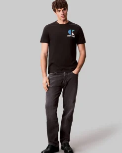 T-shirt Calvin Klein Jeans nera in cotone con logo grafico stampato sul petto