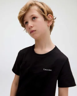 T-shirt Calvin Klein nera in puro cotone con mini scritta logo bianca