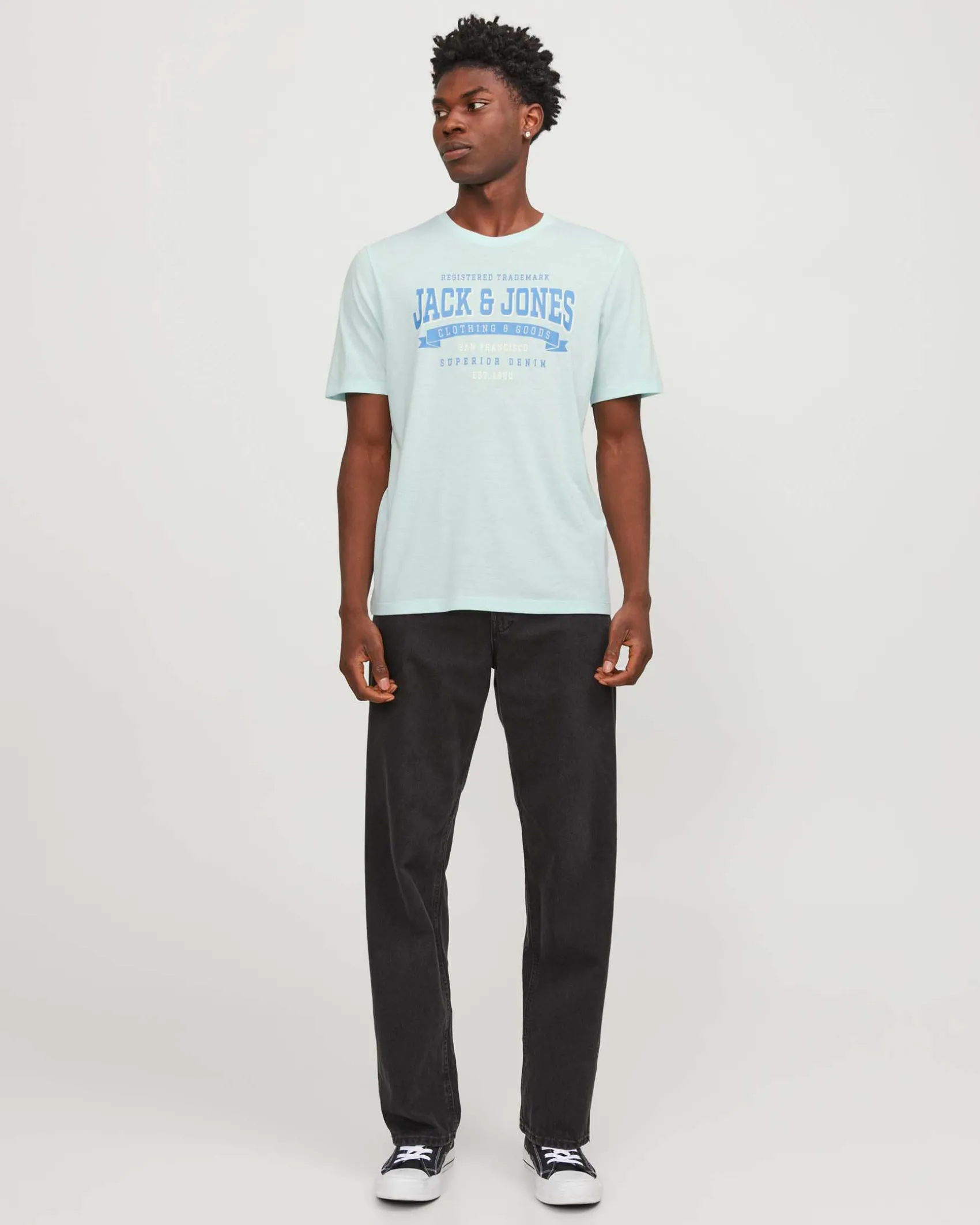 T-shirt color acqua regular-fit in puro cotone con stampa logo in stile college frontale