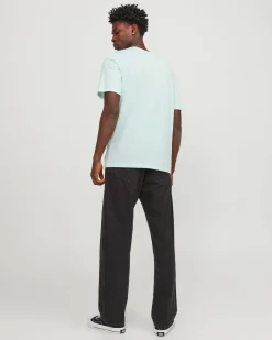 T-shirt color acqua regular-fit in puro cotone con stampa logo in stile college frontale