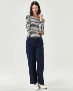 T-shirt color panna a righe nere Emme Marella a maniche lunghe in viscosa stretch