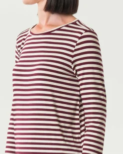 T-shirt color panna a righe bordeaux Emme Marella a maniche lunghe in viscosa stretch
