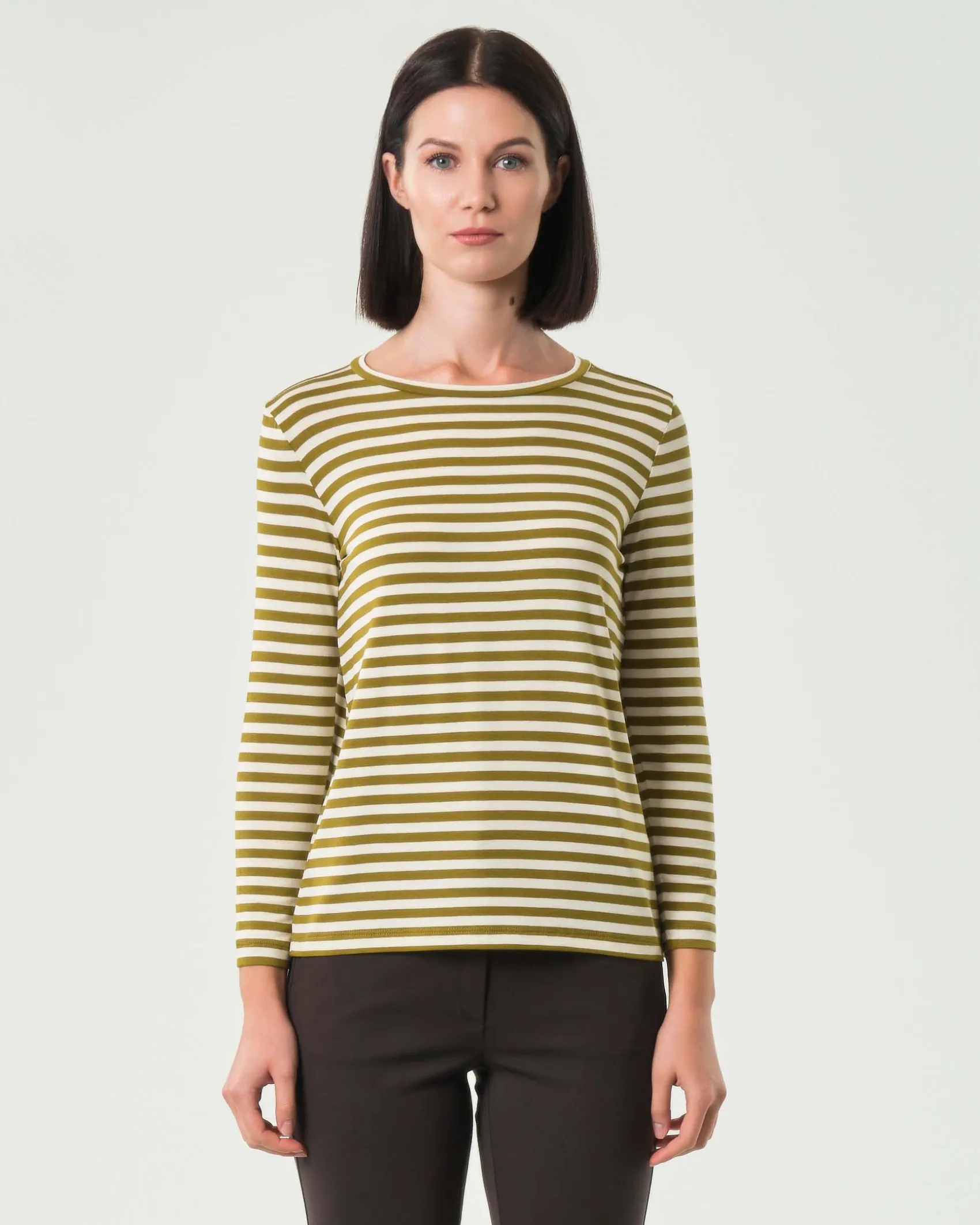 T-shirt color panna a righe verde oliva Emme Marella a maniche lunghe in viscosa stretch