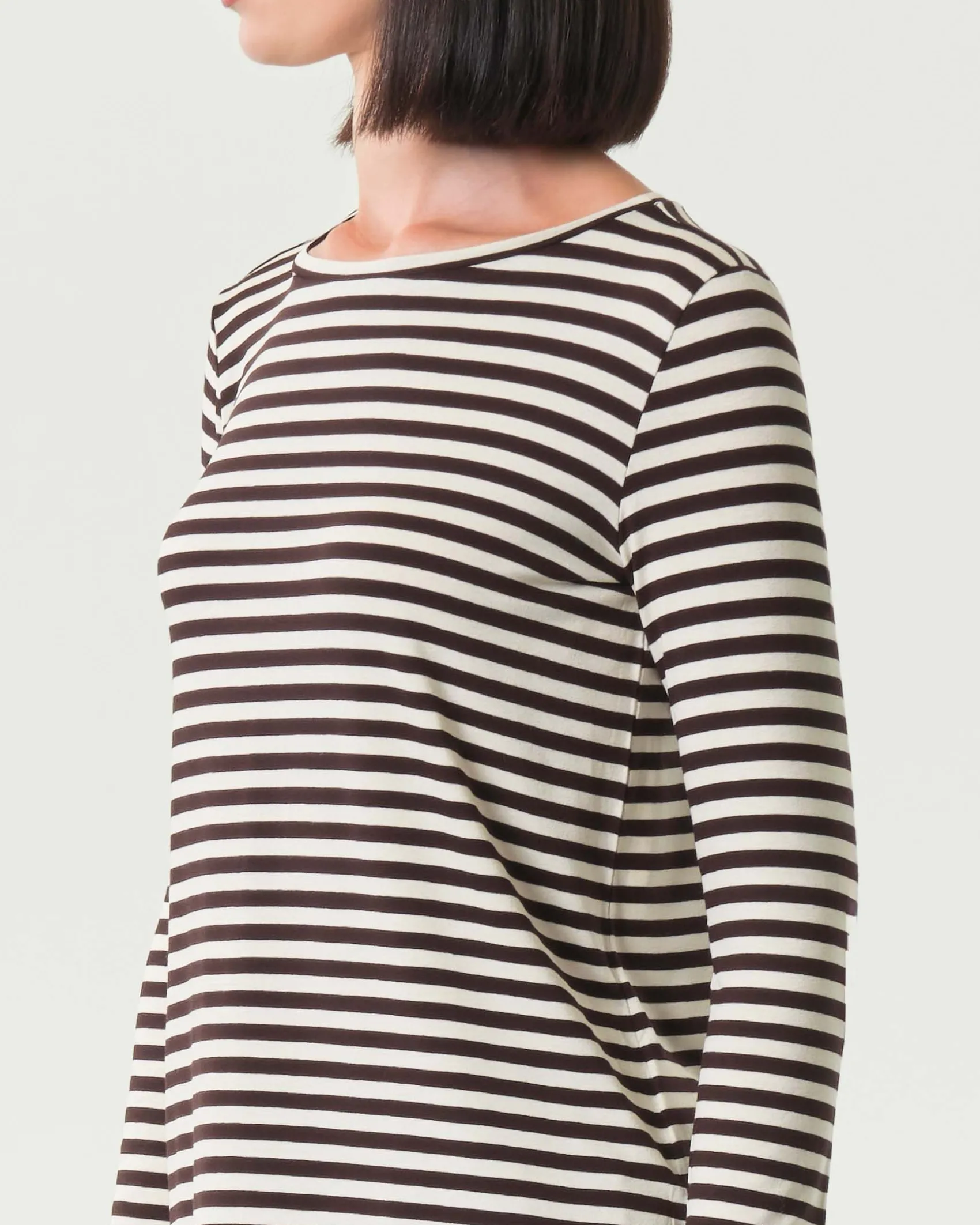 T-shirt color panna a righe marroni Emme Marella a maniche lunghe in viscosa stretch
