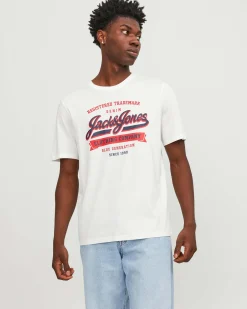 T-shirt color panna regular-fit in puro cotone con stampa logo in stile college frontale