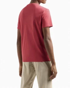 T-shirt corallo in cotone con logo AX stampato in contrasto sul petto